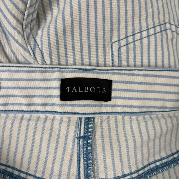Talbots Jeans Womens 10 Petite Blue White Stripe Wide Leg Crop Jean Fray Hem - Picture 6 of 9